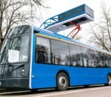 Passengers at Vilnius Airport are transported by a Lithuanian electric bus