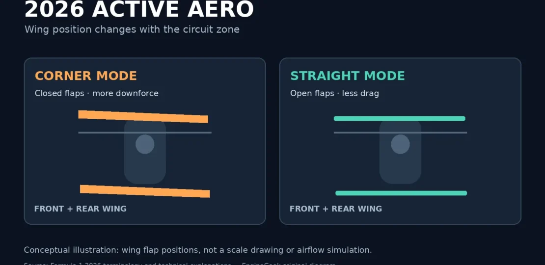 Active aero Corner Mode and Straight Mode diagram — WebP
