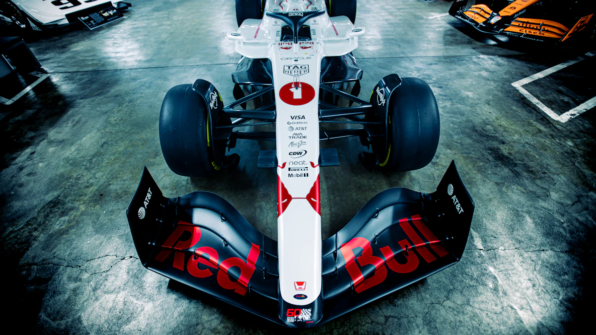Formula 1 car on display with front and rear wings visible; illustrative photograph, not a 2026 specification